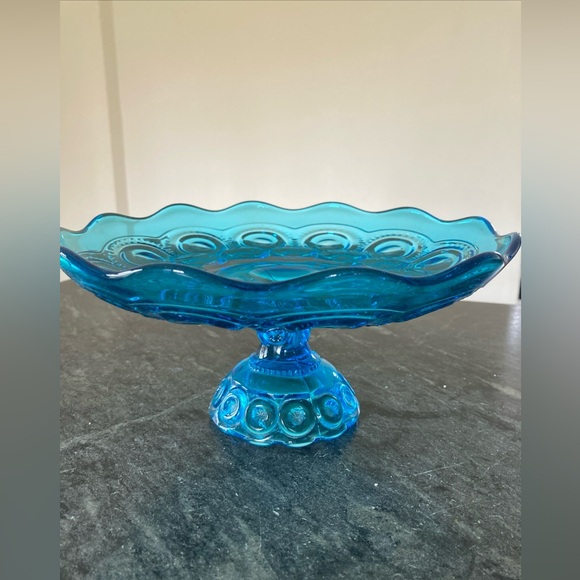 Art | L E Smith Moon And Stars Turquoise Footed Cake Plate Centerpiece ...